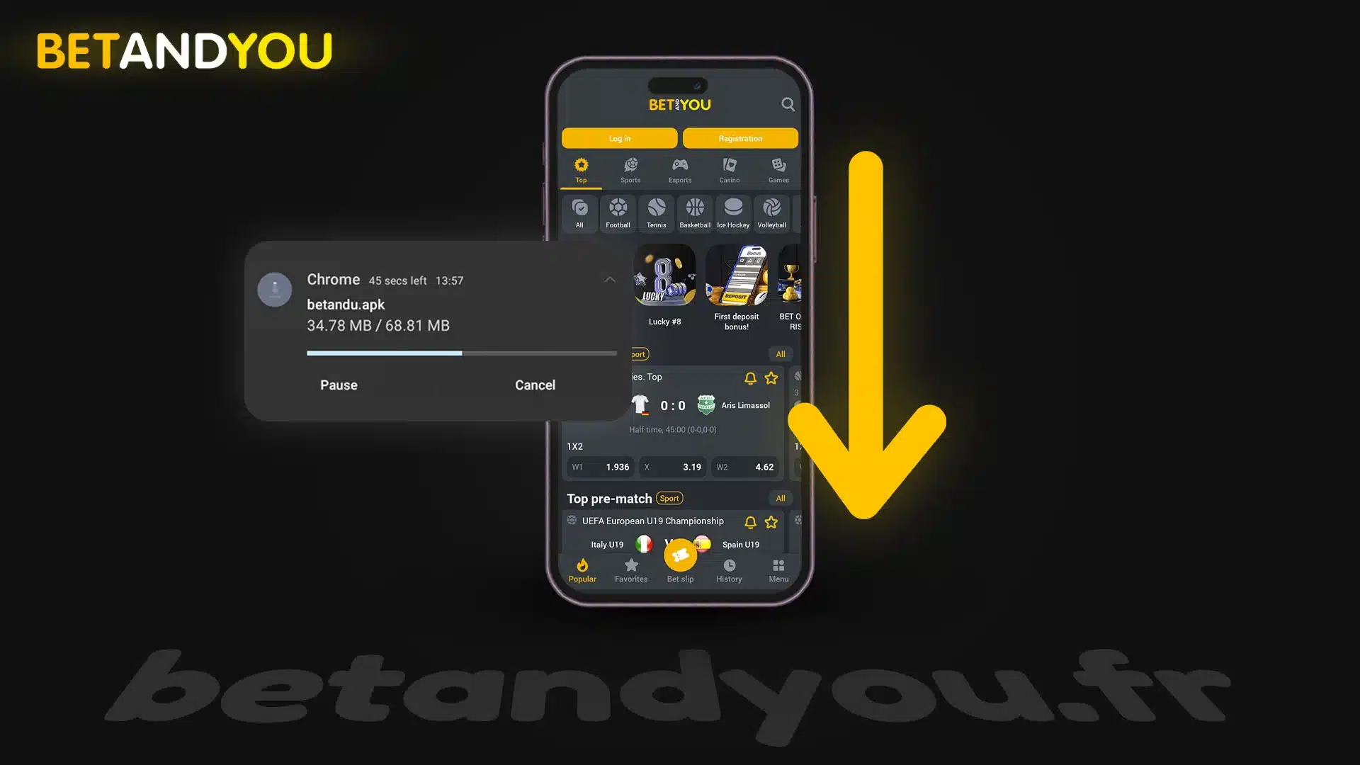 Téléchargez l'application Betandyou Cameroun, Bénin, Sénégal, Mali, Togo, RDC, Côte d'Ivoire et Burkina sur iOS