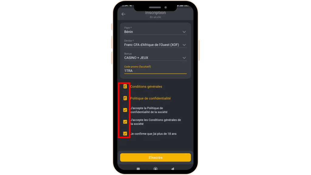 Acceptez les conditions d'utilisation